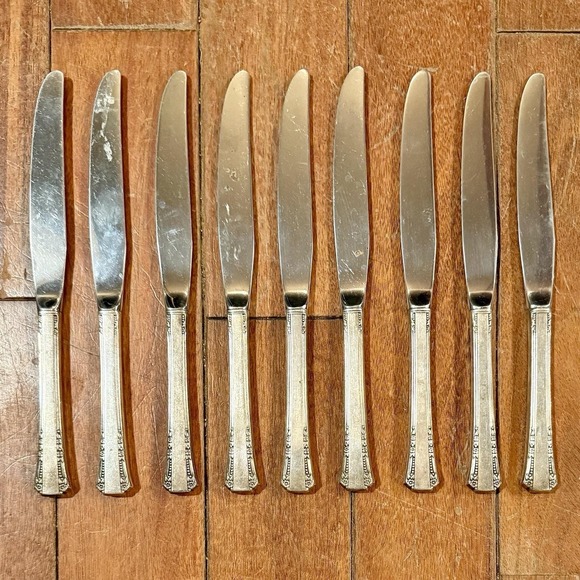 SETof9 VTG 1881 Rogers Oneida Silverplate Stainless DEL MAR Dinner Knives 9\